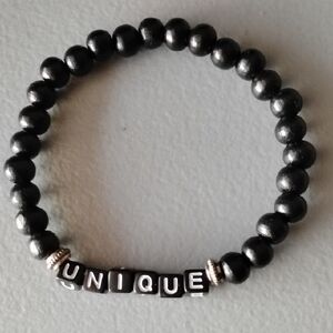 Black Beaded Bracelet with Unique Lettering